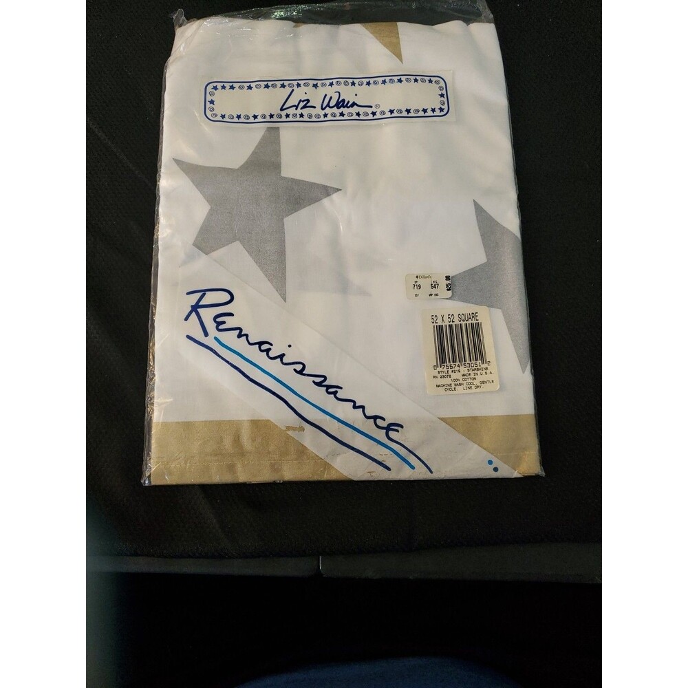 Vtg Liz Wain Square  52 X 52   Renaissance Tablecloth  Gold Silver Stars